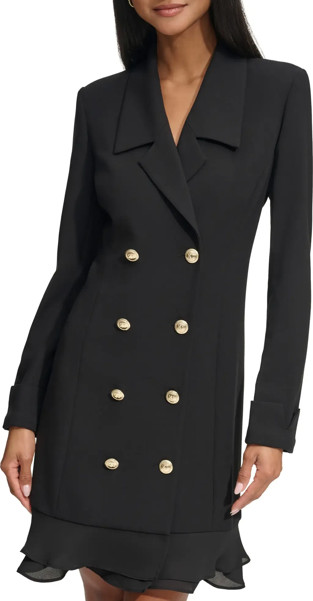 Double Breasted Long Sleeve Scuba Crepe Blazer Dress