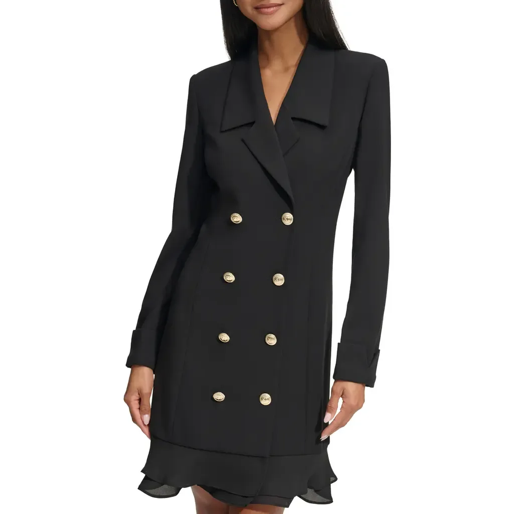 Double Breasted Long Sleeve Scuba Crepe Blazer Dress