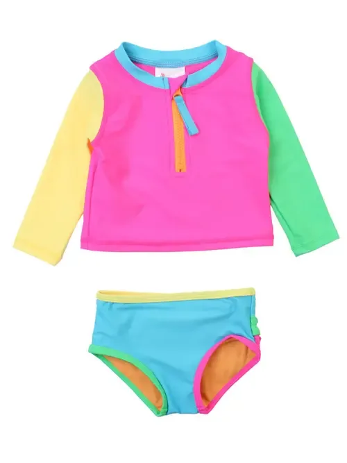 UPF50+ Long Sleeve Zipper Rash Guard 2-Piece by RuffleButts