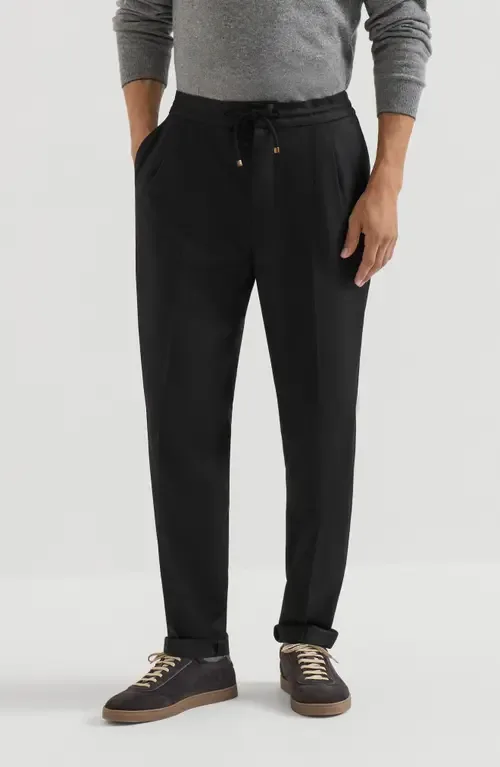 Virgin Wool Flannel Trousers with Drawstring and Double Pleats by Brunello Cucinelli