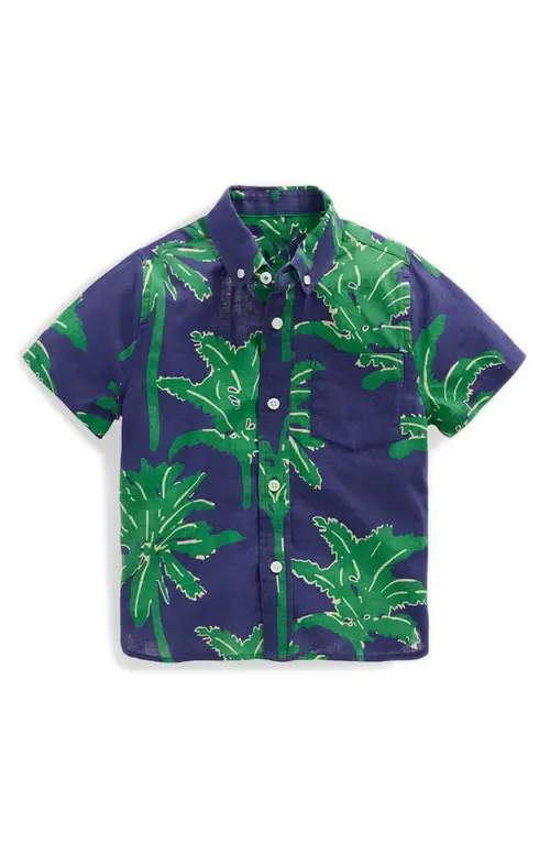 Tree Graphic Cotton & Linen Blend Button-Up Shirt by Mini Boden