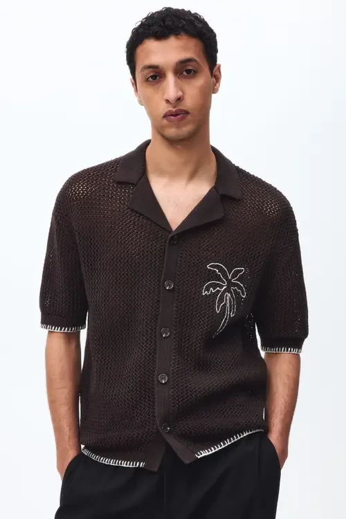 Relaxed Fit Hole-Knit Resort Shirt