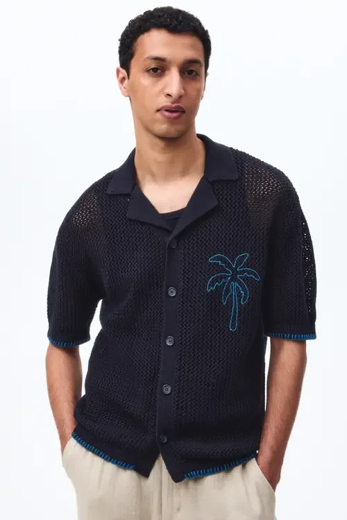 Relaxed Fit Hole-Knit Resort Shirt