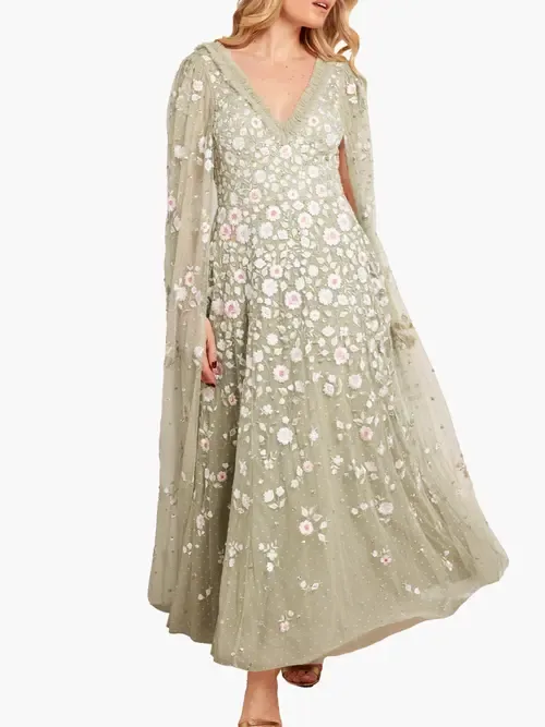 Ethereal Blooms Cape Sleeve Ankle Gown