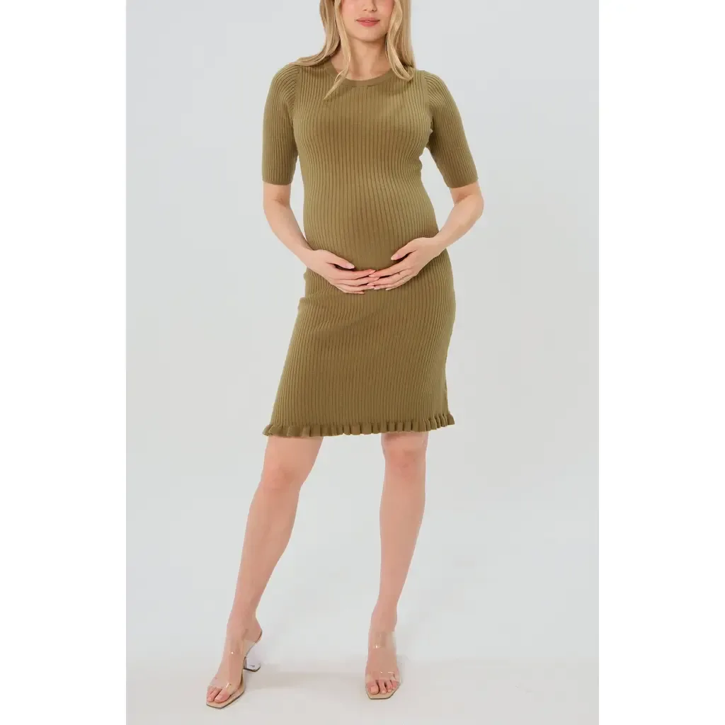 Knee Length Maternity Sweater Dress in Cotton Knit by Marion