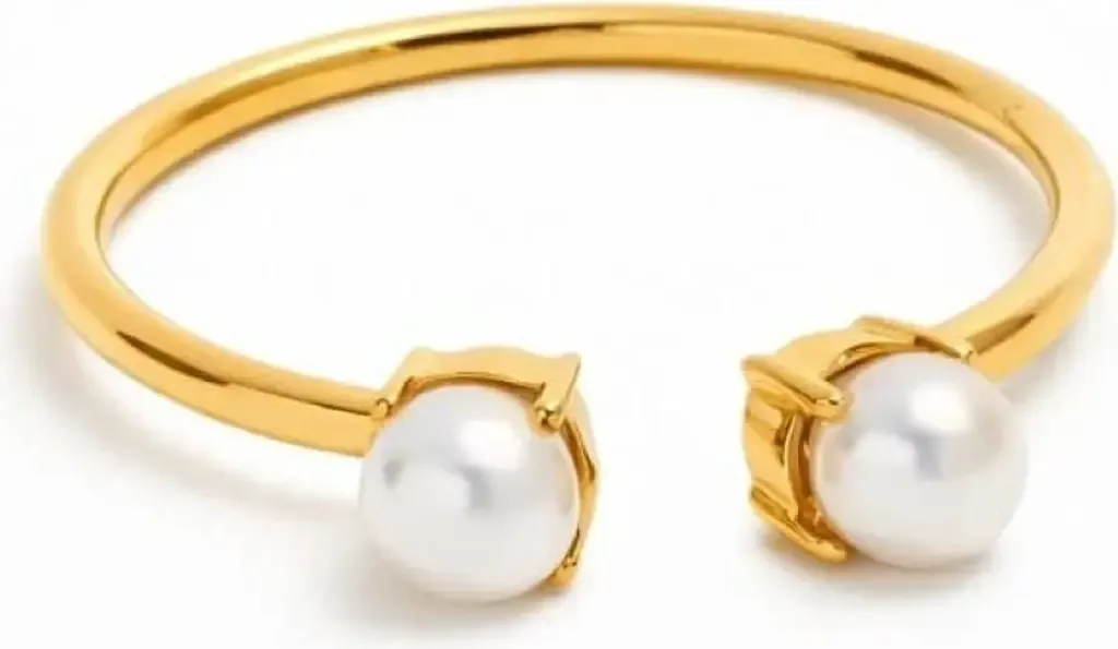 Double Pearl 18k Plated Stainless Steel Ring by ADIBA