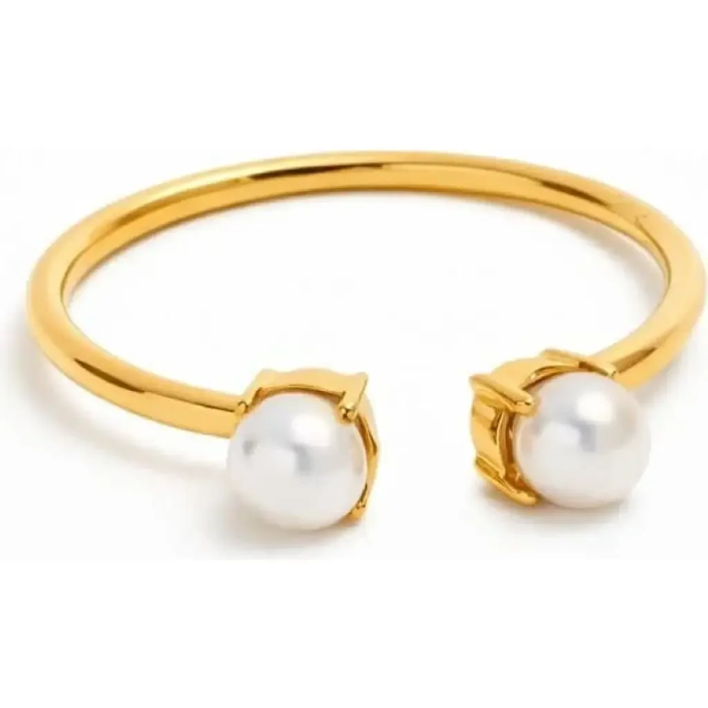 Double Pearl 18k Plated Stainless Steel Ring by ADIBA