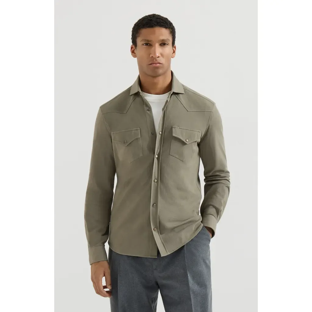 Cotton Piqué Western Shirt by Brunello Cucinelli
