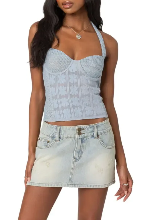 Mixed Lace Halter Top by EDIKTED