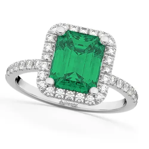 Emerald & Diamond Engagement Ring 14k by ALLUREZ
