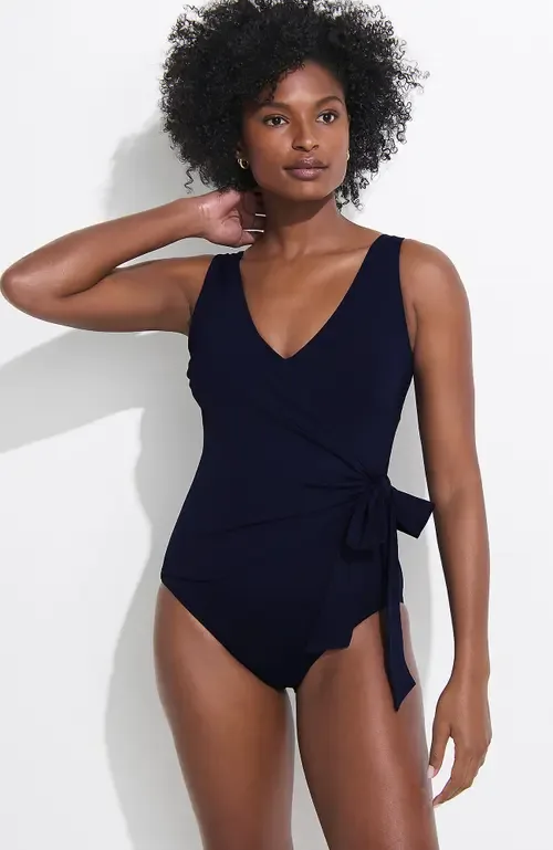 Chlorine Resistant Side Tie Wrap High Leg One Piece Swimsuit by Lands' End