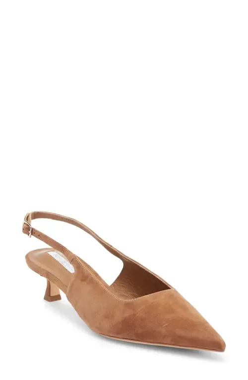 Crush Slingback Pointed Toe Kitten Heel Pump in Taupe Suede by Tony Bianco