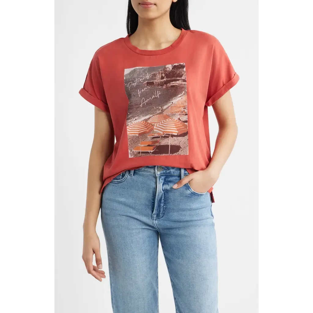 Cuffed Stretch Cotton Graphic T-Shirt by CITY BLUES