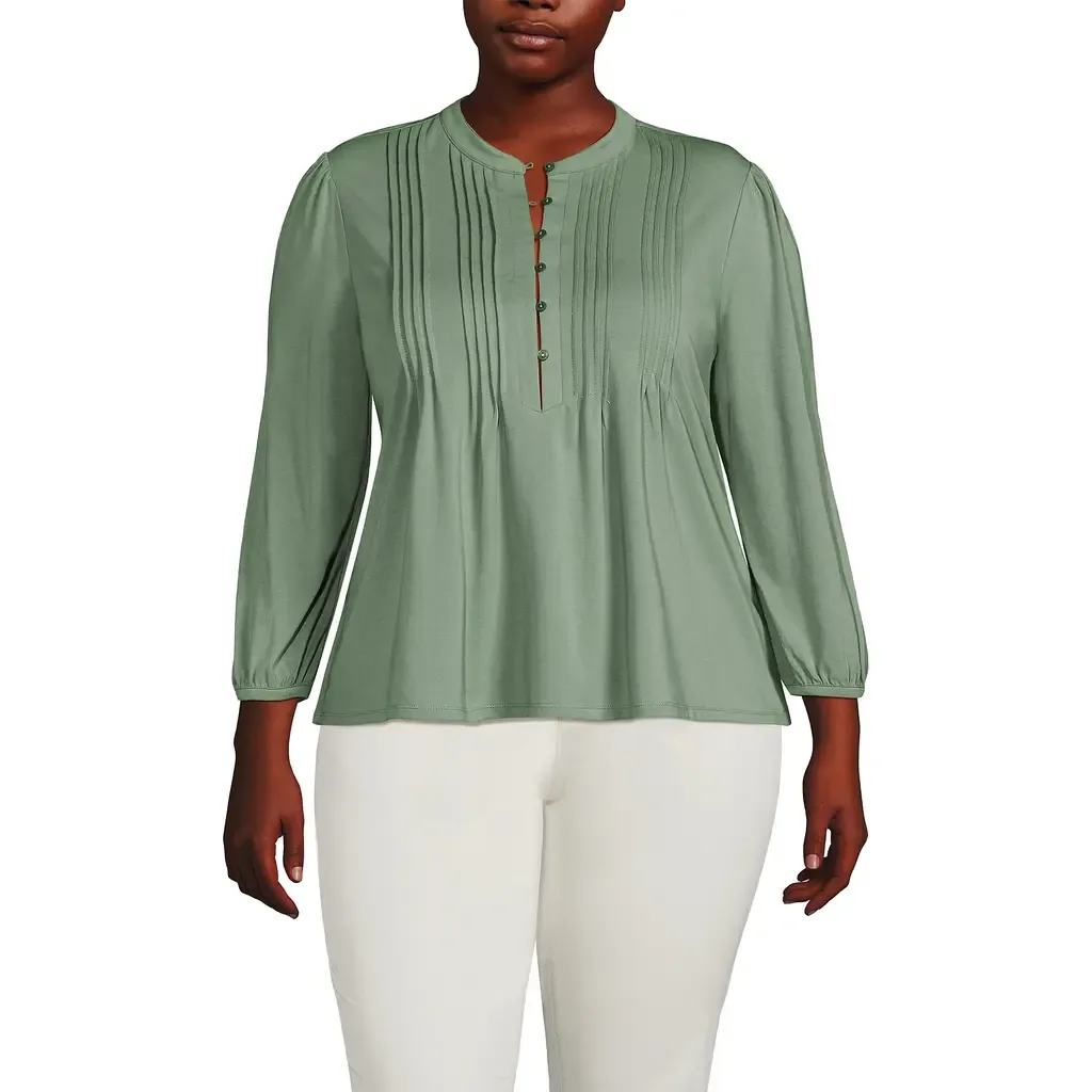 Lightweight Jersey Button Pintuck Top by Lands' End