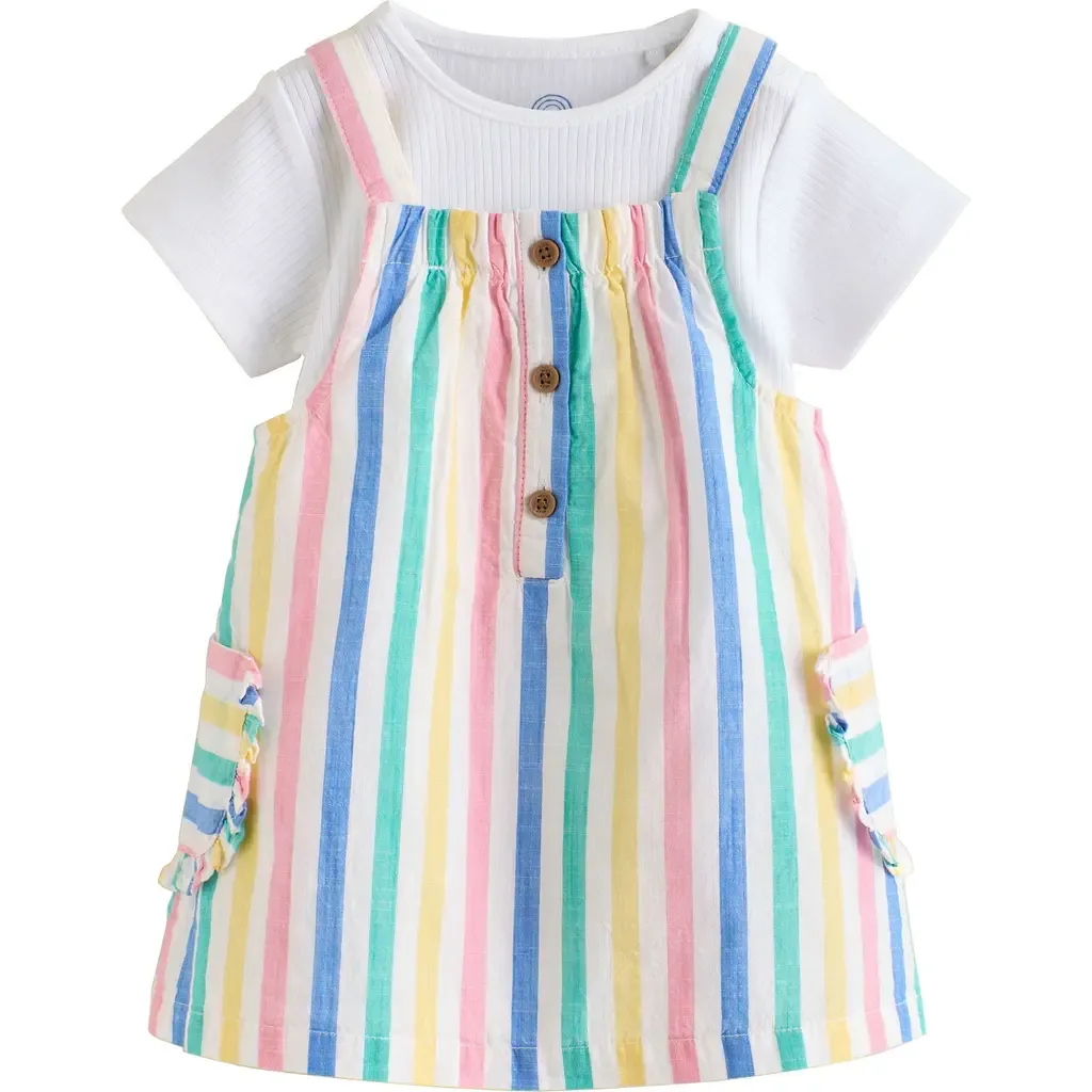 Bodysuit & Rainbow Stripe Cotton Pinafore Dress Set by NEXT