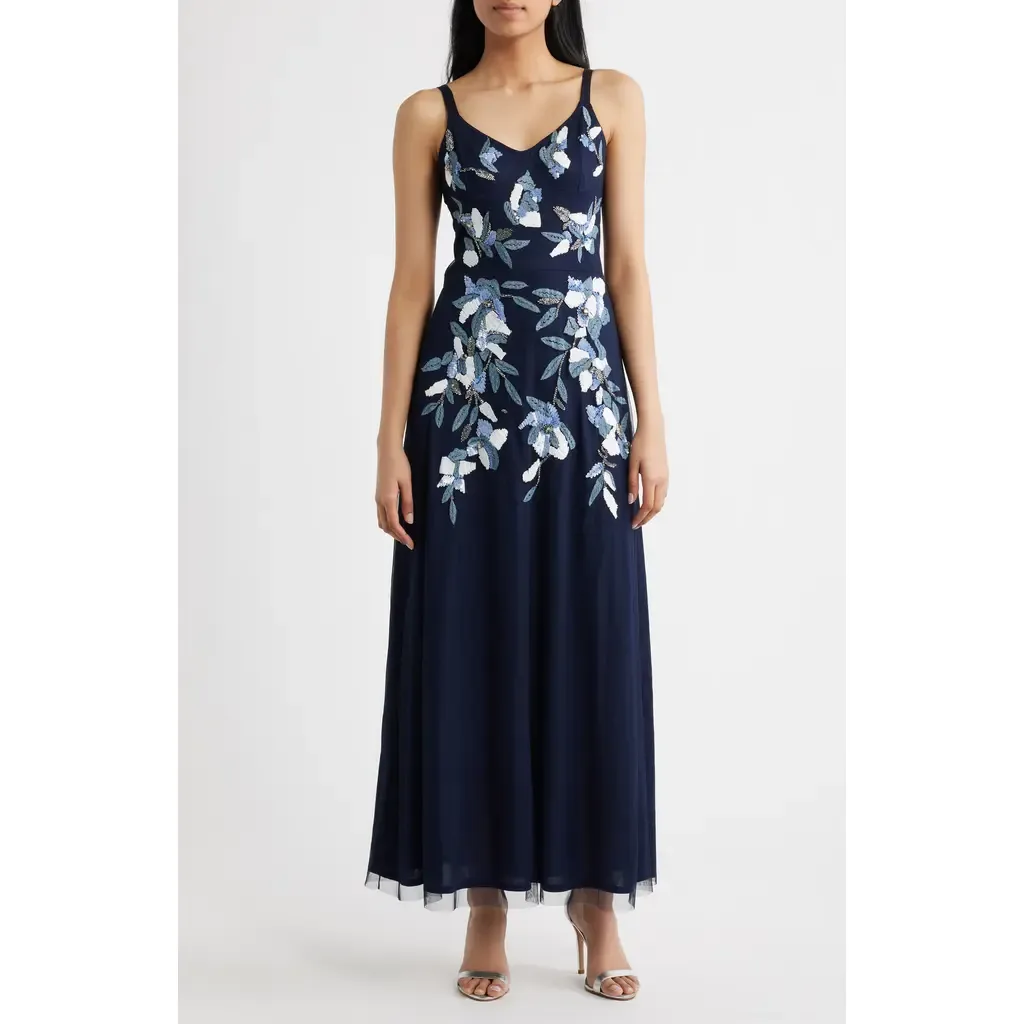 Embroidered Beaded Sequin Sleeveless Gown by Pisarro Nights