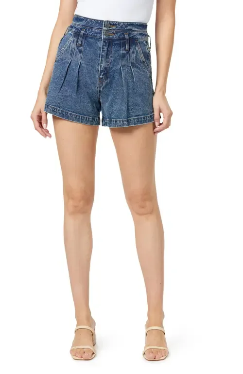 High Waist Pleat Front Denim Shorts