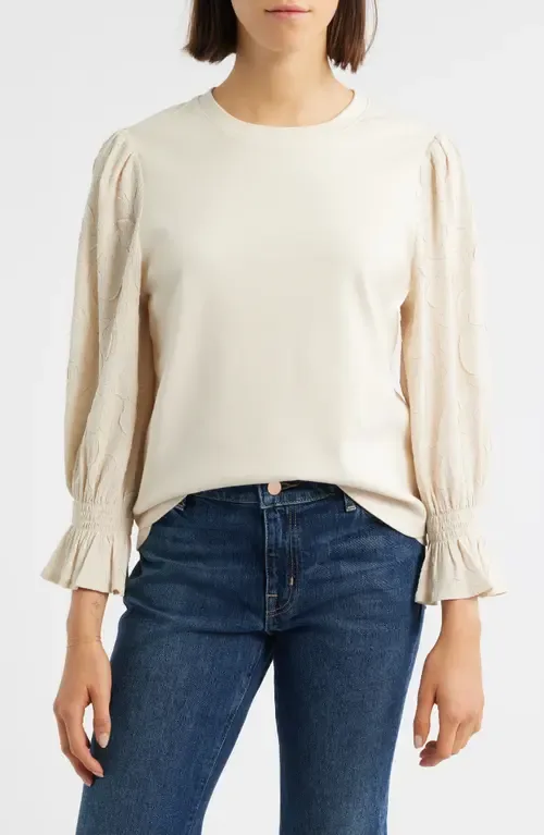 Mixed Media Smocked Sleeve Top by Wit & Wisdom