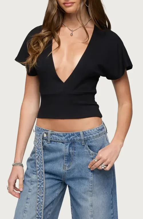 Mundy Deep V-Neck Crop Top by EDIKTED