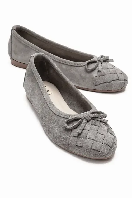 Nopos Leather Cap Toe Ballet Flat in Grey Suede by Forever & Always Shoes