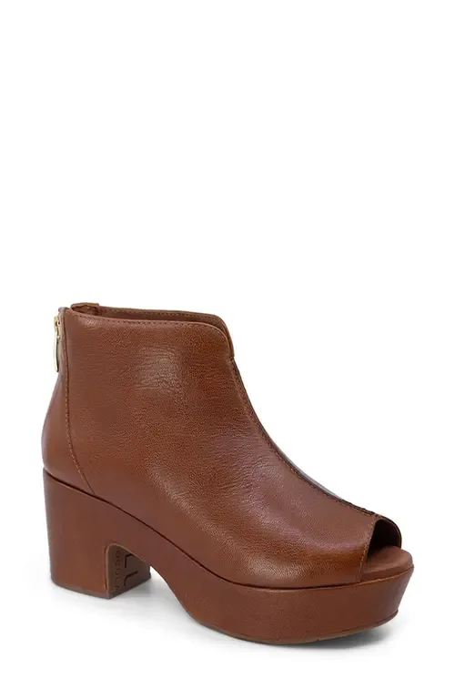 Gion Peep Toe Platform Bootie in Brown Leather by Chocolat Blu