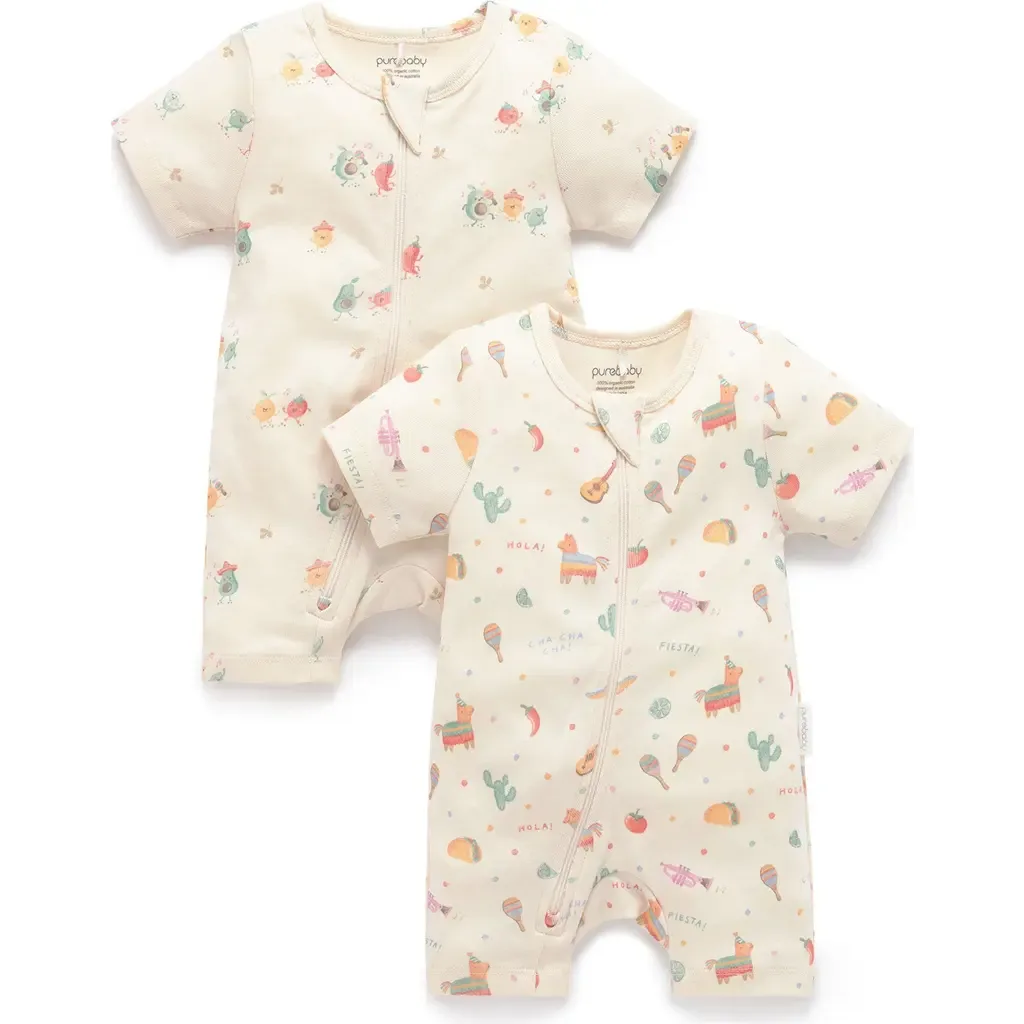 2 Pack Short Sleeve Zip Romper Pinata by Purebaby