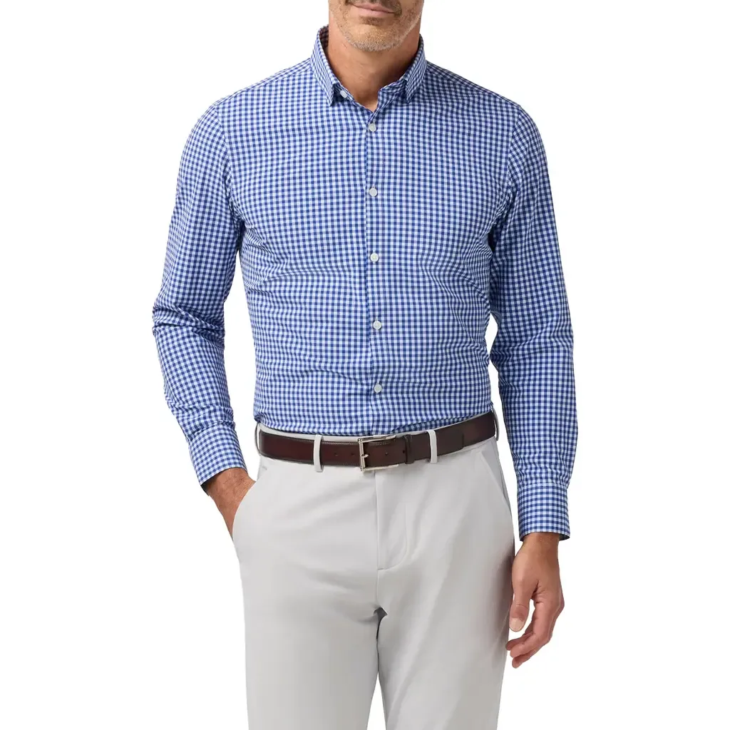 Leeward Trim Fit Gingham Performance Button-Up Shirt by Mizzen+Main