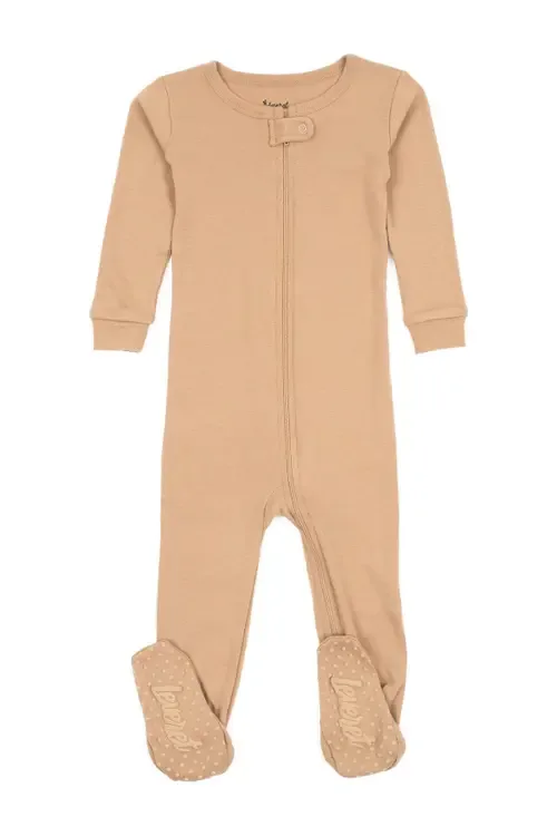 Solid Beige Footed Pajamas by Leveret