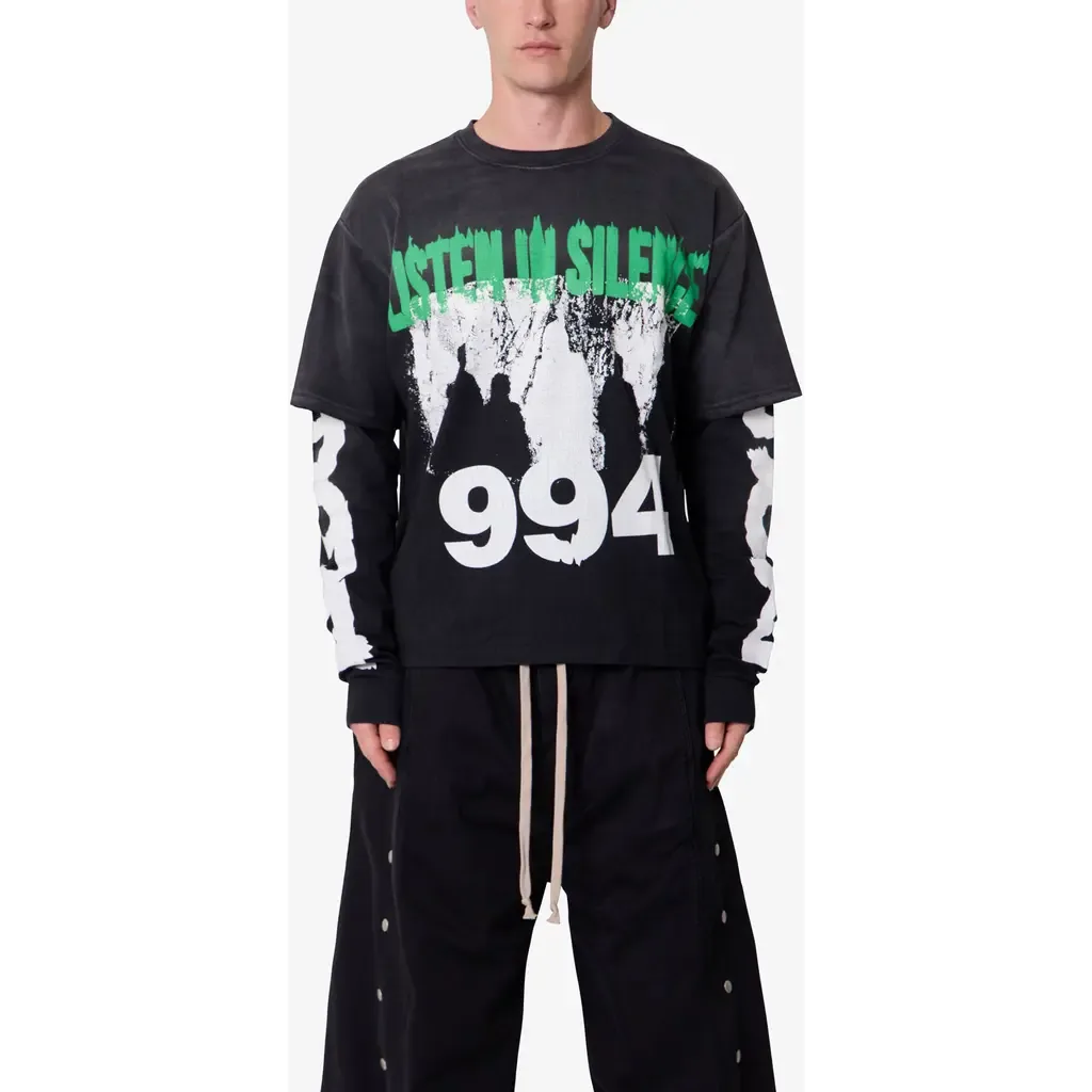 Listen in Silence Layered Graphic T-Shirt by mnml