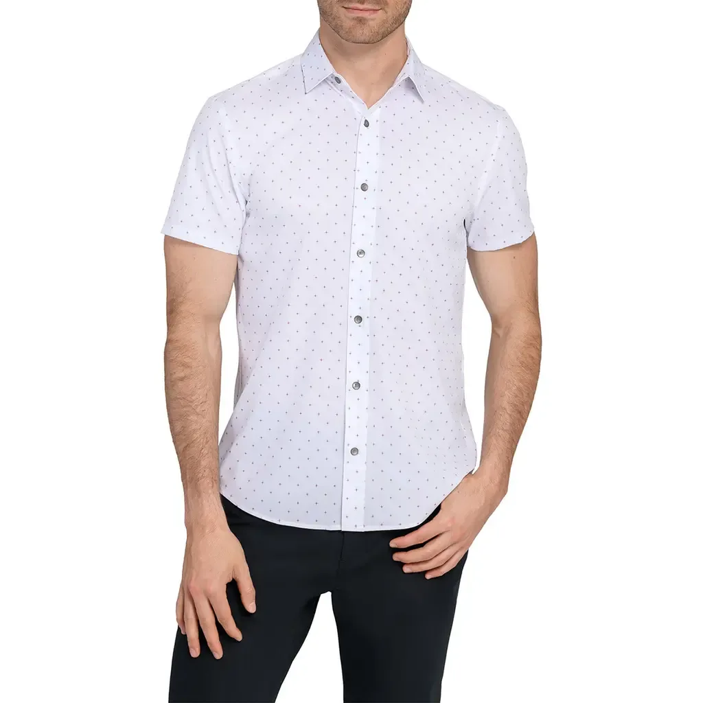 Trim Fit Abstract Star Print Short Sleeve Performance Button-Up Shirt by W.R.K