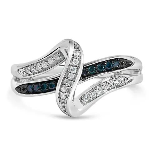Sterling Silver 1/10 Cttw Blue and White Diamond Crossover Ring by Haus of Brilliance
