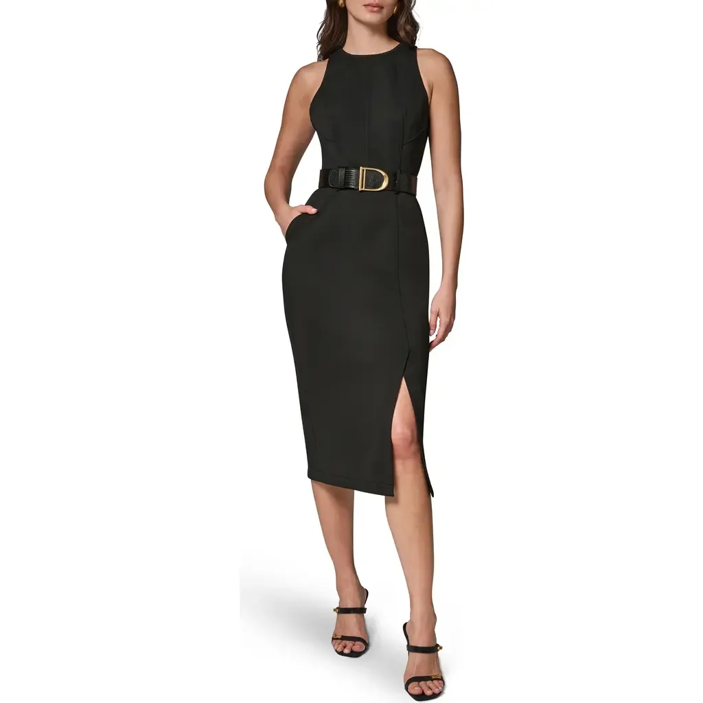 Sleeveless Belted Sheath Dress by Donna Karan New York