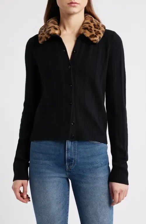 Hannah Wool Cardigan with Faux Fur Collar