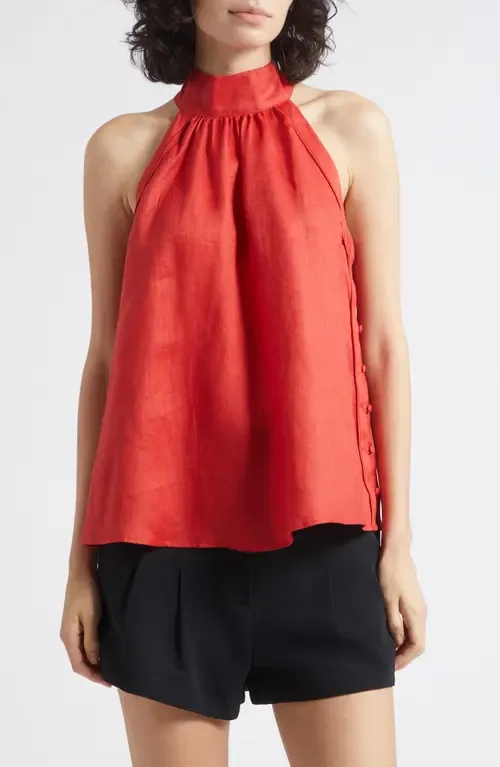 Andi Sleeveless Linen Mock Neck Top by Reiss