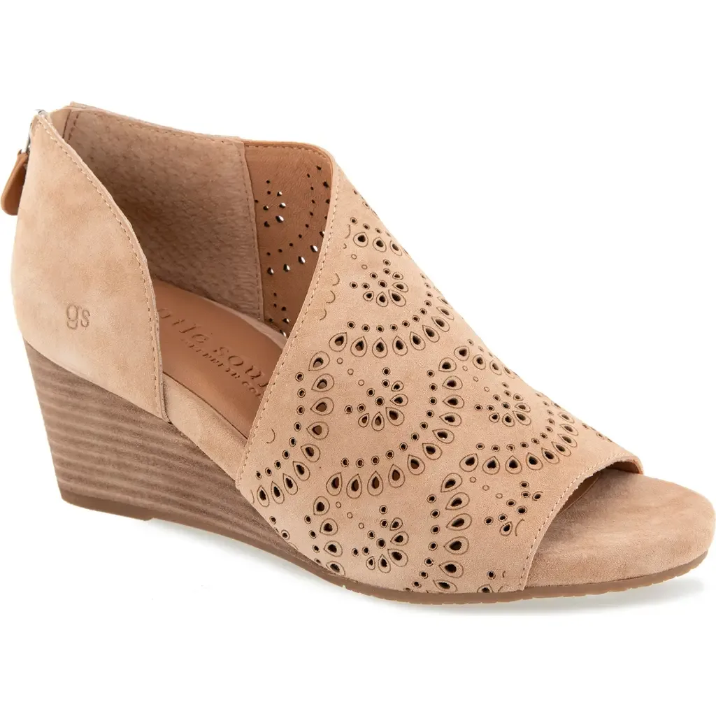 Talerie Perforated Wedge Sandal in Porcini Suede by Gentle Souls