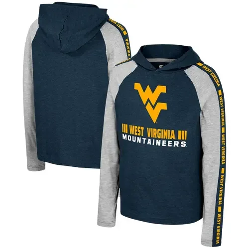 Colosseum Navy West Virginia Mountaineers Ned Raglan Long Sleeve Hooded T-Shirt by COLOSSEUM