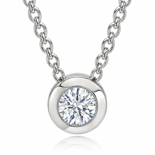1/4Ct Natural Diamond Bezel Solitaire Pendant 14k Gold 18" Necklace by Bliss Diamond