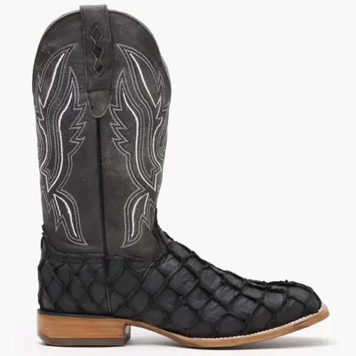 Premium Exotics Western Boot in Matte Black Pirarucu by DURANGO