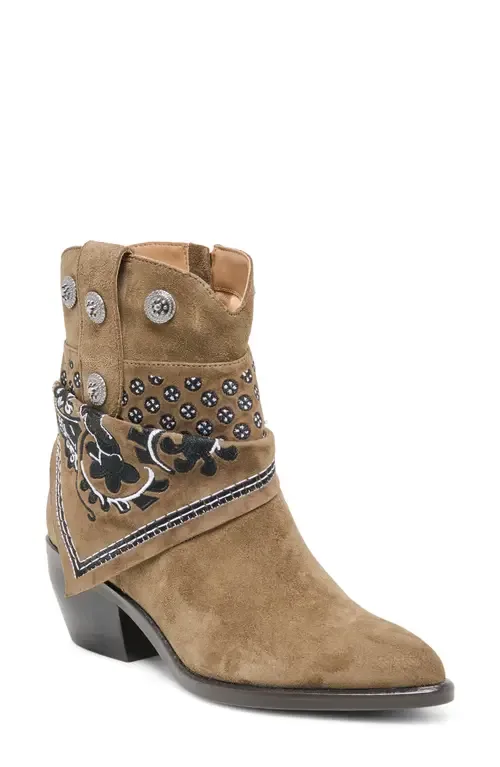Mekala Embroidered Bootie in Olive Suede by Dolce Vita