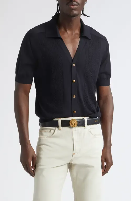 Greca Stitch Short Sleeve Cardigan by Versace