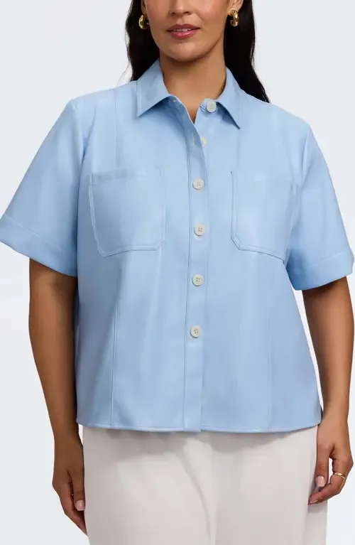 Demi Elbow Sleeve Faux Leather Button-Up Shirt by Foxcroft