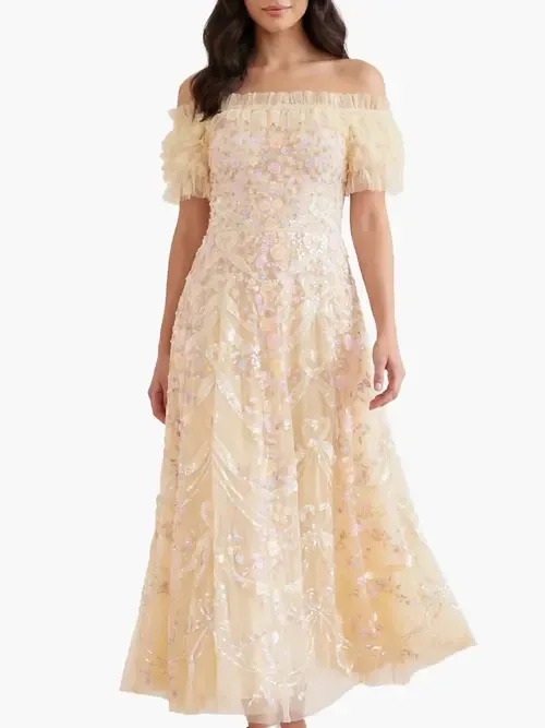 Ribbon Heart Off-Shoulder Ankle Gown by Needle & Thread