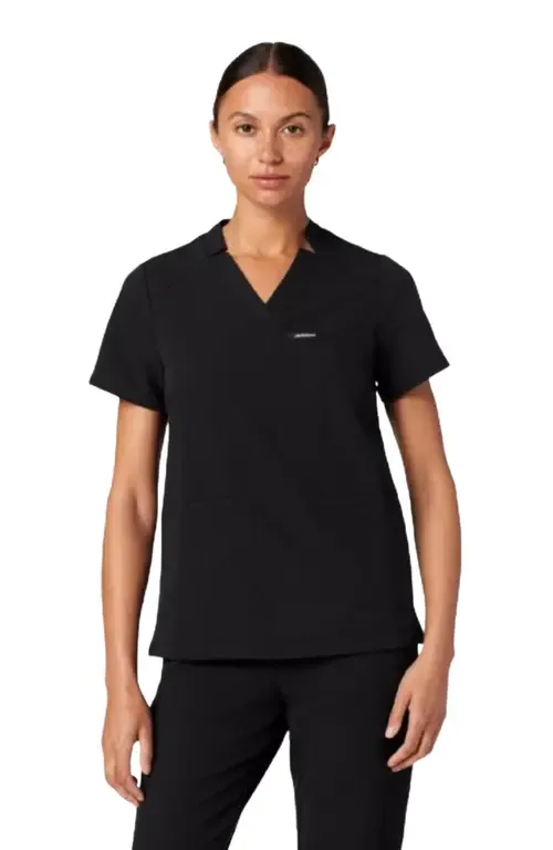 Helia 3-Pocket Slim Notched V-Neck Scrub Top by JAANUU