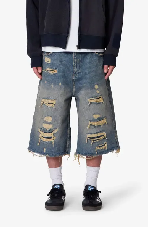Ultra Baggy Repaired Jeans Shorts by mnml