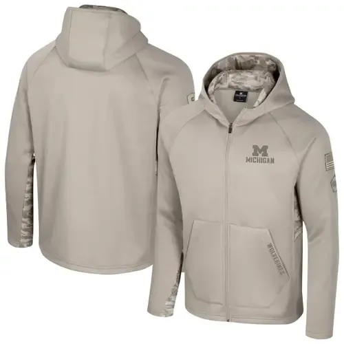 Colosseum Oatmeal Michigan Wolverines Operation Hat Trick Battalion Full-Zip Hoodie by COLOSSEUM