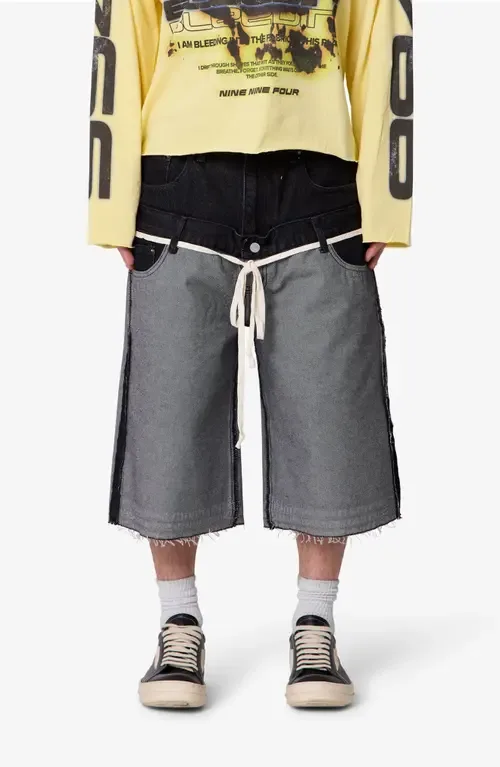 Ultra Baggy Inside Out Denim Shorts by mnml