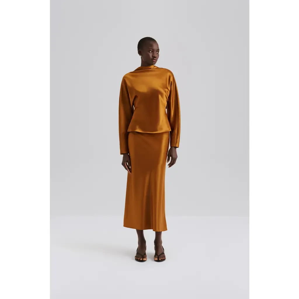 Aubree Satin Midi Skirt by Malina