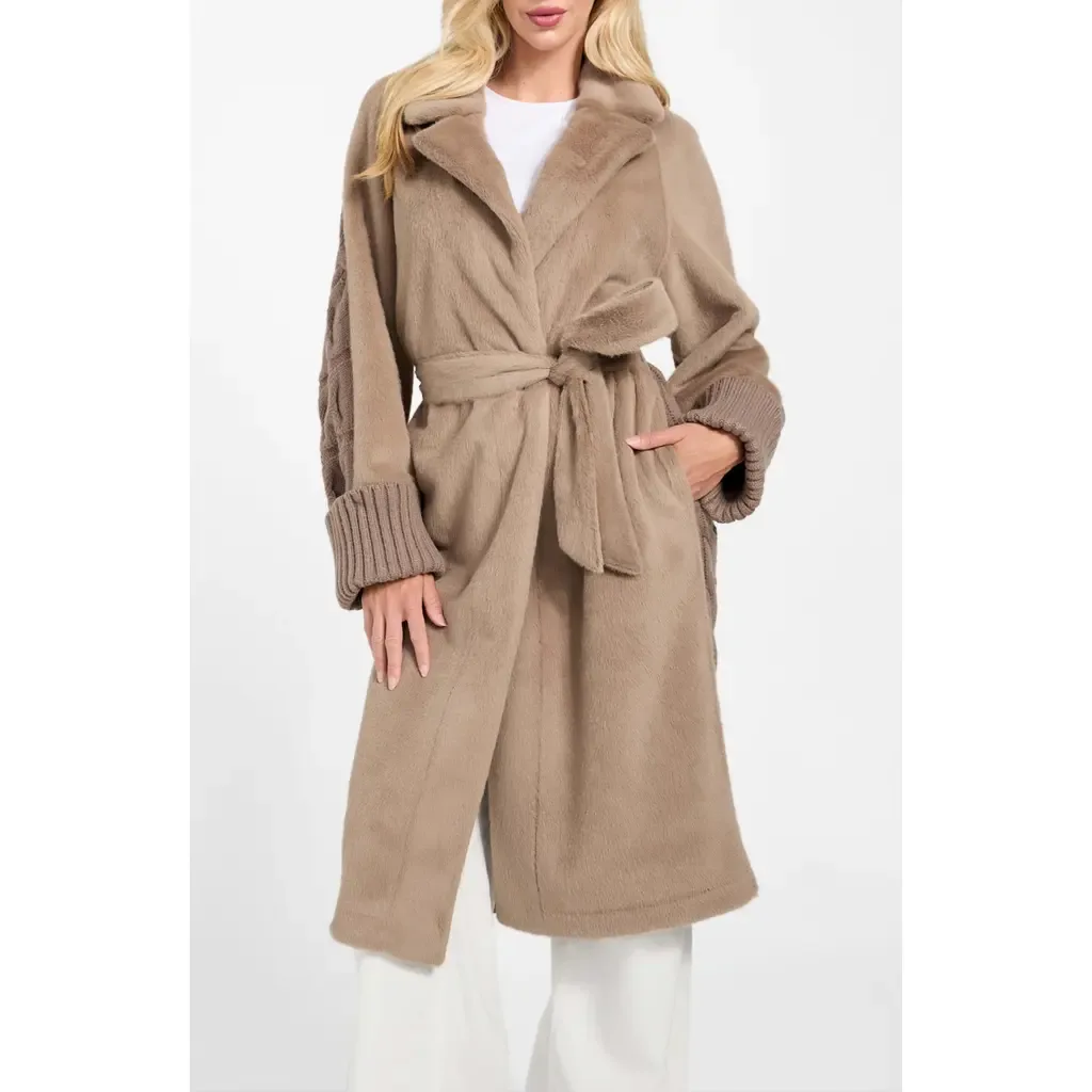 Lucrezia Faux Fur & Cable Knit Coat by GUESS
