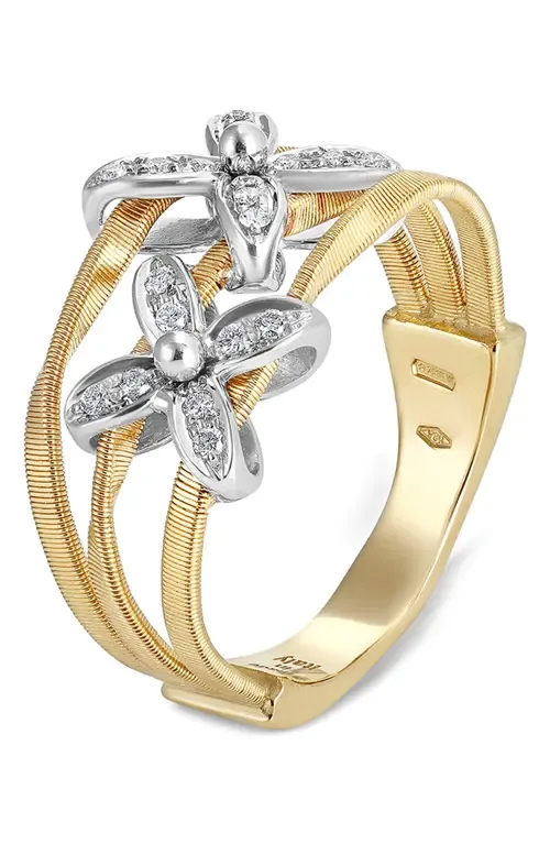 Marrakech Onde 18K Yellow & White Gold with Diamond Flowers Ring