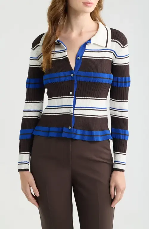 Patti Stripe Polo Cardigan by DELUC